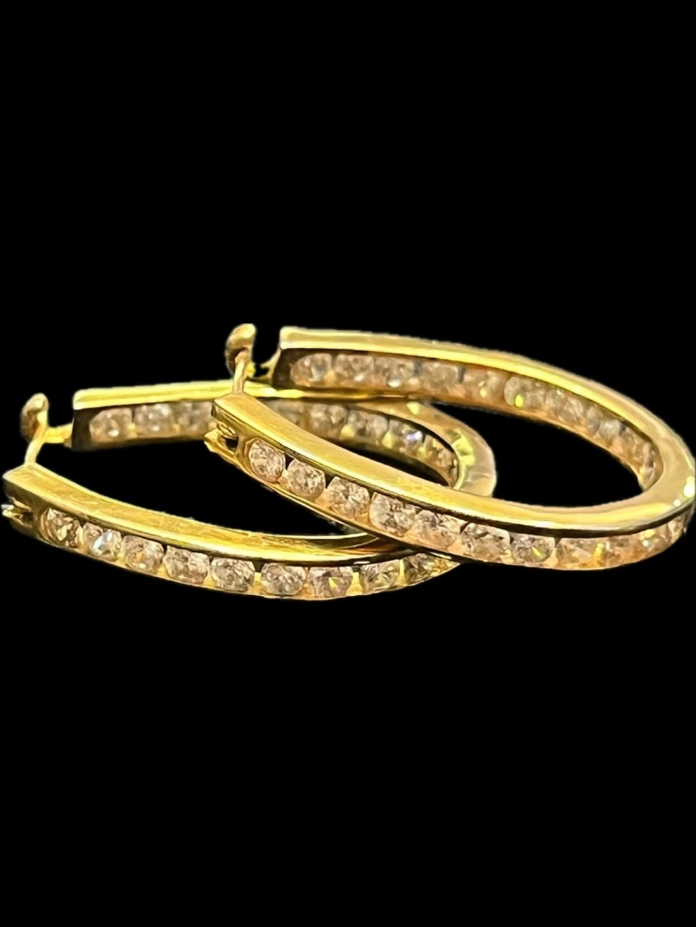 SETA brilliant cut channel set CZ diamond inside out hoop earrings gold vintage